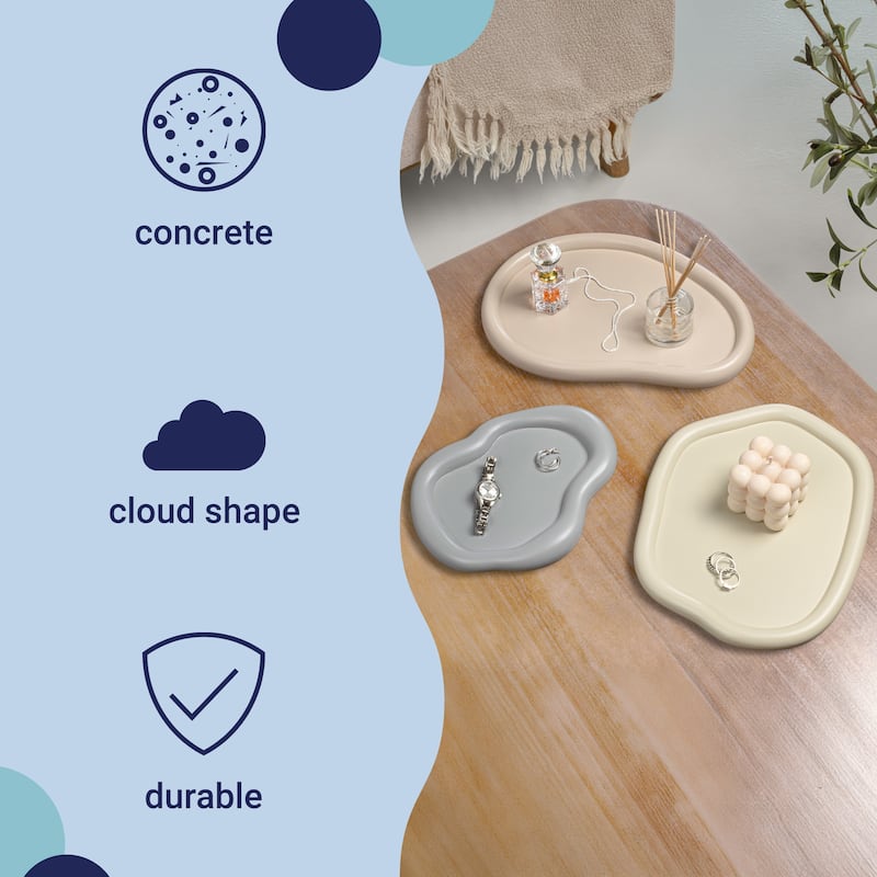 Grace Contemporary Concrete Decorative Cloud Jewelry Trays (Set of 3)