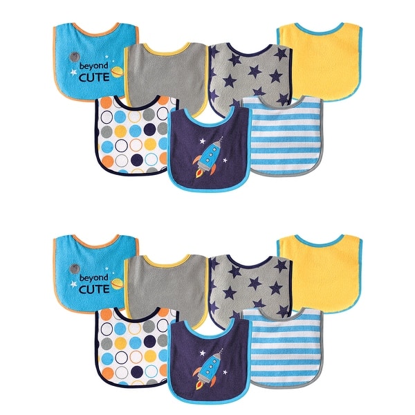 slide 1 of 1, Luvable Friends Infant Boy Cotton Terry Drooler Bibs with PEVA Back, Blue Rocket 14-Piece - Blue Rocket 14-Piece - One Size One Size - Blue Rocket 14-Piece