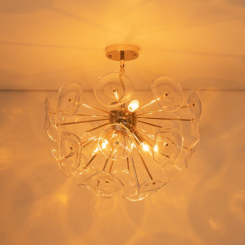 Arvill 4-Lights Modern Firework Starburst Glass Semi-Flush Mount in Gold