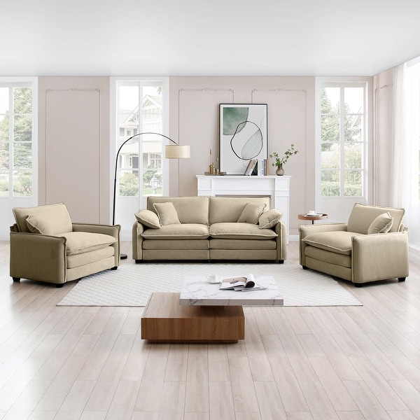 Luxurious Retro Sofa Set with Corduroy Fabric - Two Single Sofas
