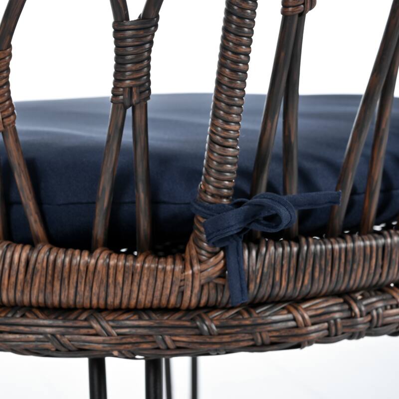 All Weather Outdoor Leisure Conversation Set, PE Rattan Single Chairs Set of 2 with A Glass Round Table