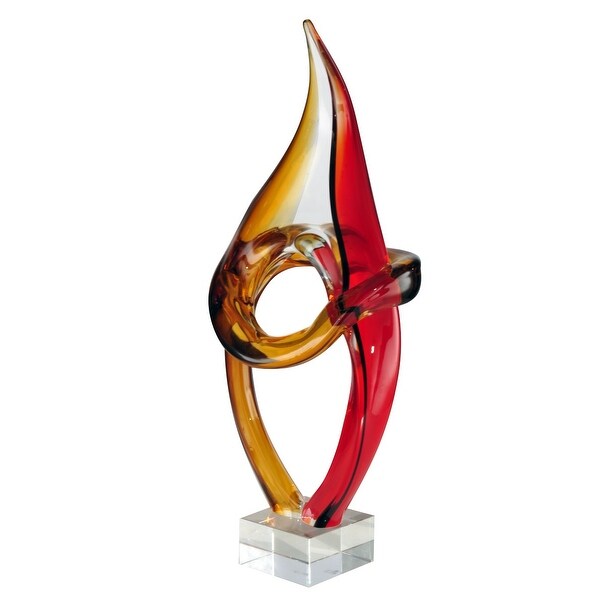 17.5" Carmine and Earth Yellow Paglia Art Sculpture Decorative Hand Blown Glass Figurine - N/A