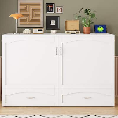 Folding Murphy Bed Queen Size Wall Cabinet Bed with Storage Drawer, Charging Station and Pulley Structure Design