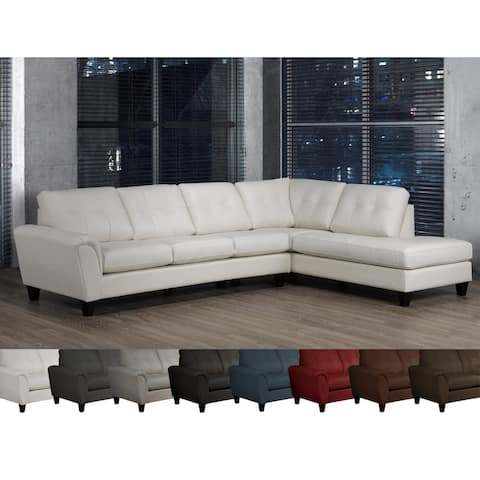 Tory Top Grain Leather Tufted Left/ Right-facing Sectional Sofa
