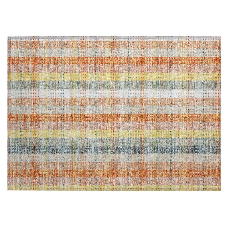 Machine Washable Indoor/ Outdoor Modern Plaid Chantille Rug