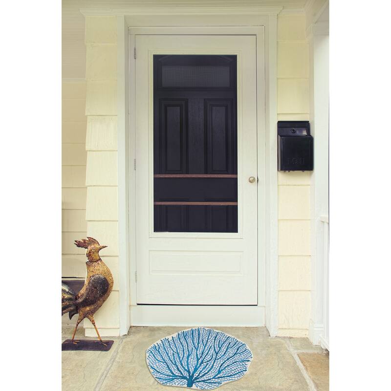 Liora Manne Esencia Coral Fan Indoor/Outdoor Mat Aqua 3'3"x3'3"