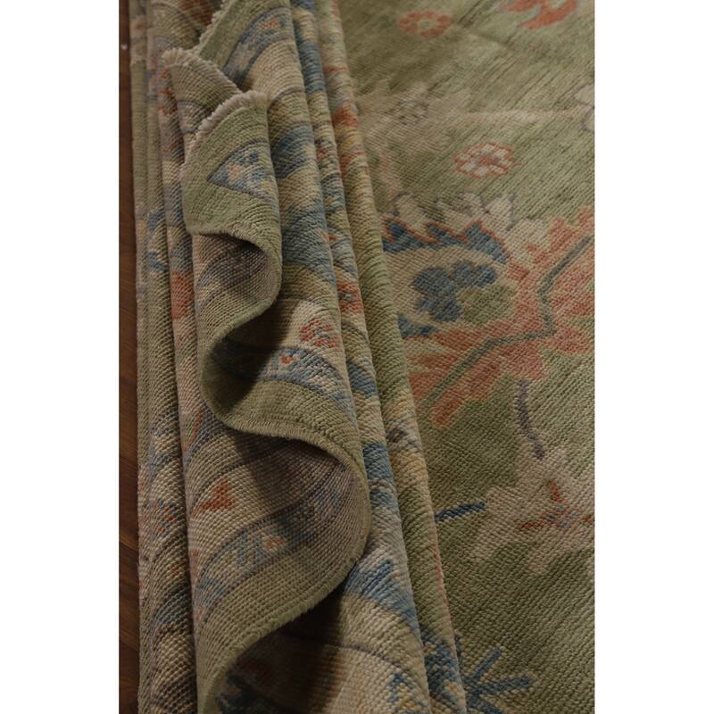 Hand Knotted Oriental 100% Wool Carpet Transitional All-Over Green Oushak Area Rug - 15' 1'' X 12' 2''