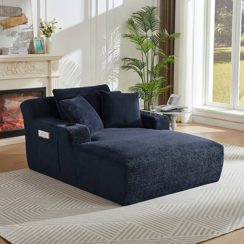 Comfy Sleeper Sofa Single Chaise Lounge w/ Cup Holders & Side Pockets