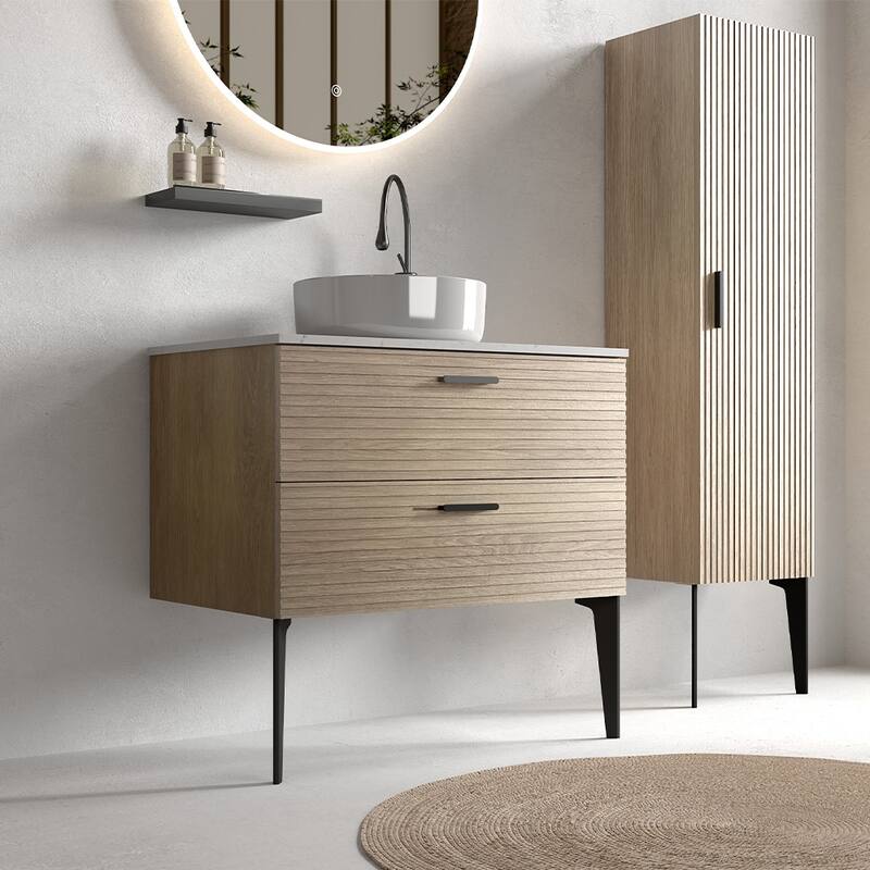 GDFStudio - Emilia 30" Modern Bathroom Vanity with Ceramic Sink and Dual Soft-Close Drawers, Compact Freestanding Design