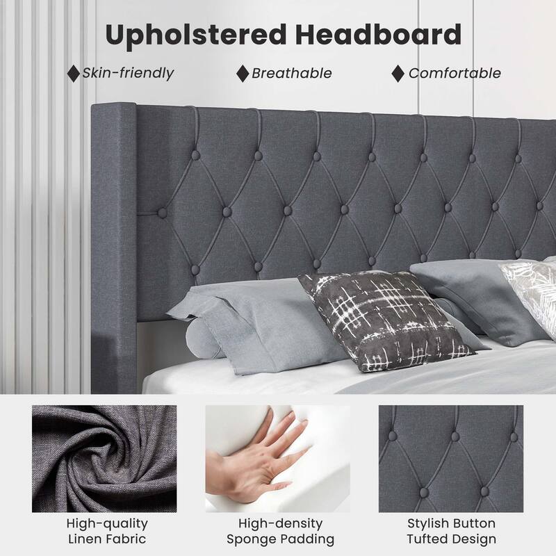Costway Queen Size Upholstered Platform Bed with Button Tufted