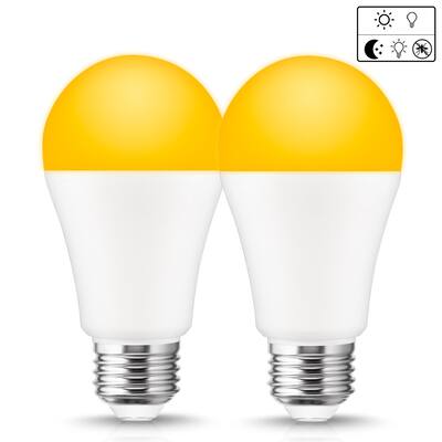 A19 LED Yellow Bug Light Bulbs, E26 Base Outdoor Porch Light, 1000LM Amber Night Light Bulb for Patio, Backyard, 2 Pack