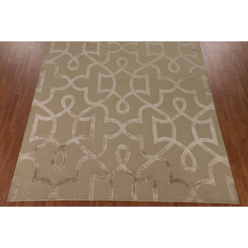 Geometric Modern Area Rug Handmade Oriental Wool Carpet - 9'0" x 11'9"