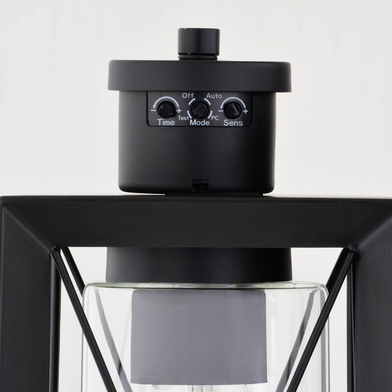 Milton Matte Black Motion Sensor Dusk to Dawn Outdoor Wall Light Transitional Clear Glass - 6-in W x 14-in H x 7-in D