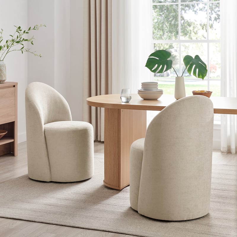 NPD Furniture Cabrina Chenille Dining Chair with Casters - Millburry Beige