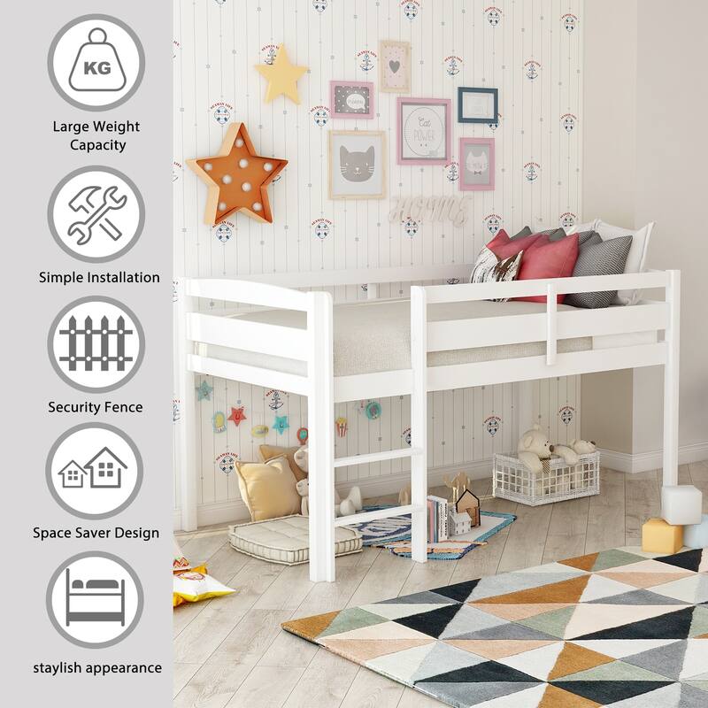 Solid Wood Twin Loft Bed with Slats and Ladder, Compact and Stylish
