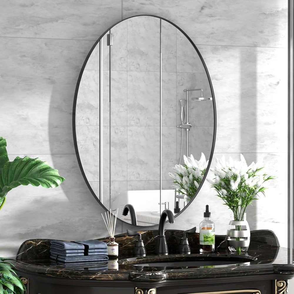 Modern Oval Stainless Steel Frame Wall Mirror