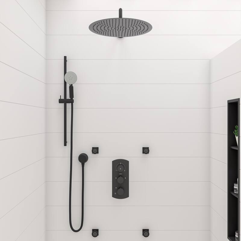 ALFI brand 8" x 36" Black Matte Stainless Steel Vertical Triple Shelf Bath Shower Niche