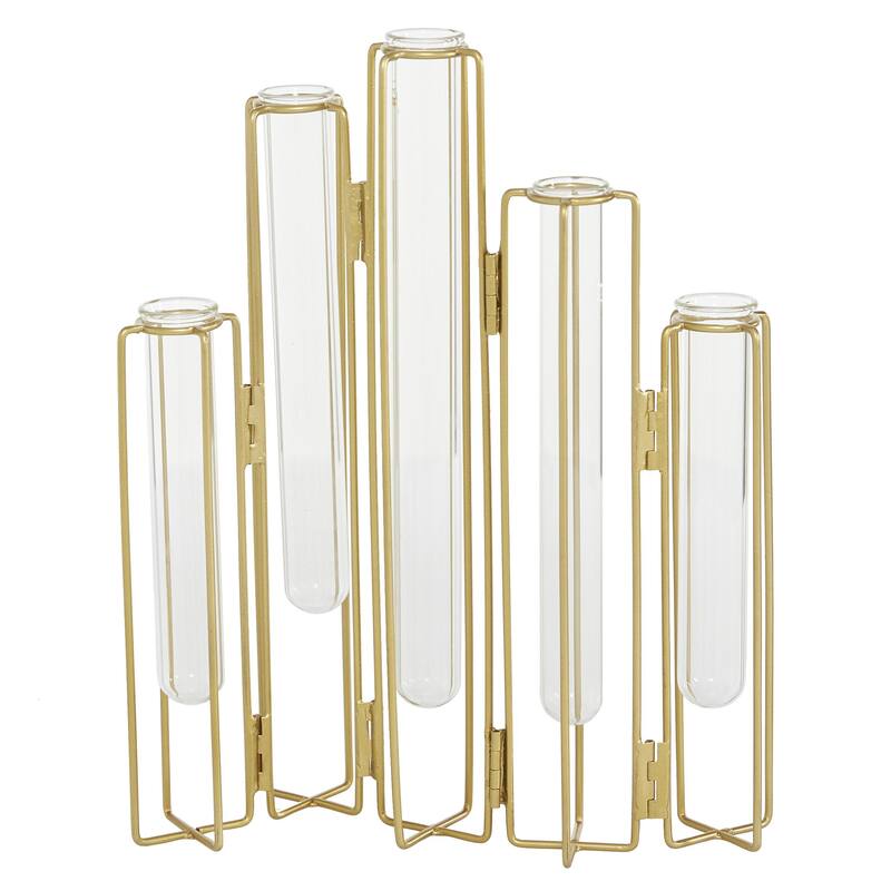Metal Foldable Decorative Vase with Clear Glass Test Tubes - Gold - Roche River Decor - Gold