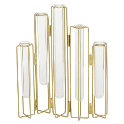 Metal Foldable Decorative Vase with Clear Glass Test Tubes - Gold - Roche River Decor