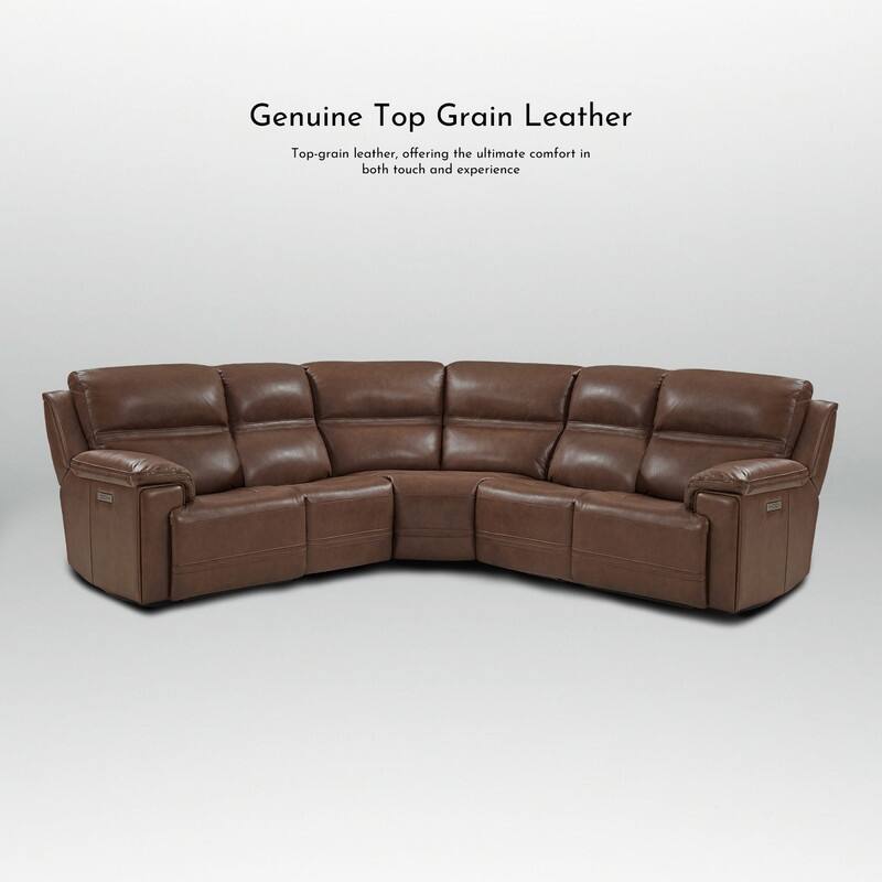 108" W Premium Genuine Leather Dual-Power Sectional Sofa with Zero Gravity, Adjustable Headrest, USB&Type-C Ports