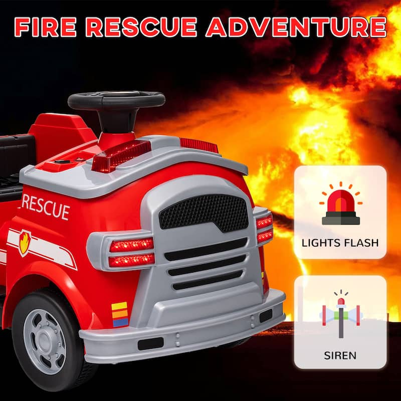 Qaba 12V Ride on Fire Truck, Battery Powered Electric Car for Kids with Siren, Flashing Lights Fire Extinguisher, Red