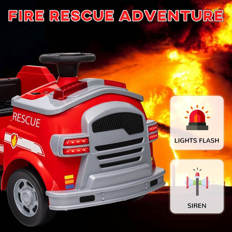 Red 12V Dual Motor Car Kids Ride-On Fire Truck with Flashing Lights and Siren Music Horn - 33.9" L x 19.3" W x 20.5" H