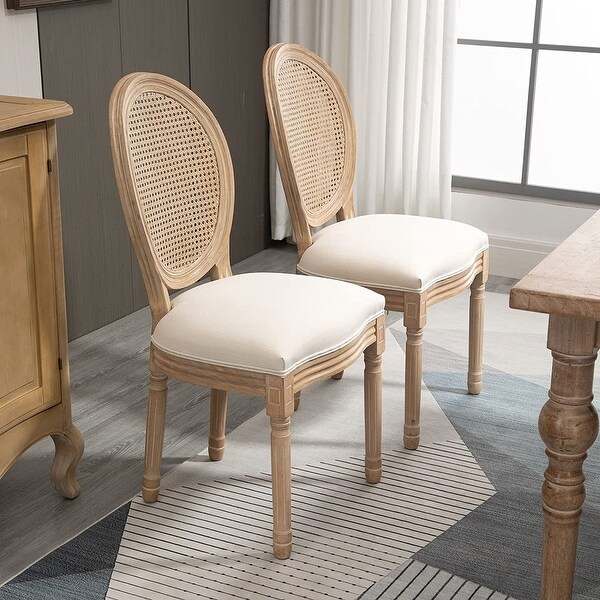 French Upholstered Natural Rattan Dining Chair Country Farmhouse Wood Fabric Side Chair Set of 2 On Sale Bed Bath Beyond 35424352