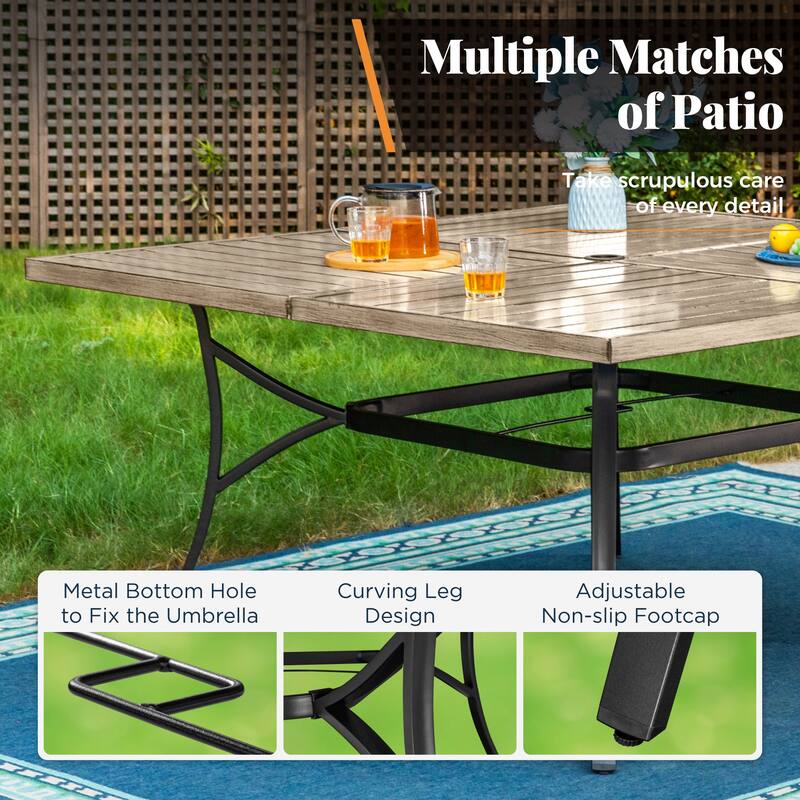 MAISON ARTS 9 Pieces Outdoor Patio Dining Set for 8, Metal Steel Table with Umbrella Hole & Stackable Chairs