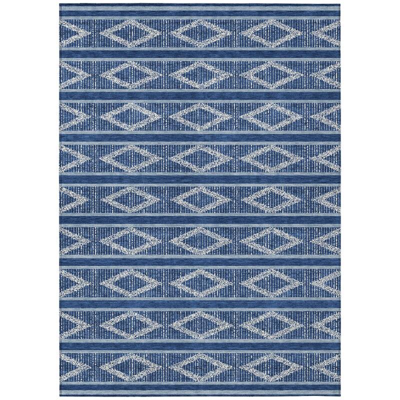 Machine Washable Indoor/ Outdoor Diamond Stripe Chantille Rug