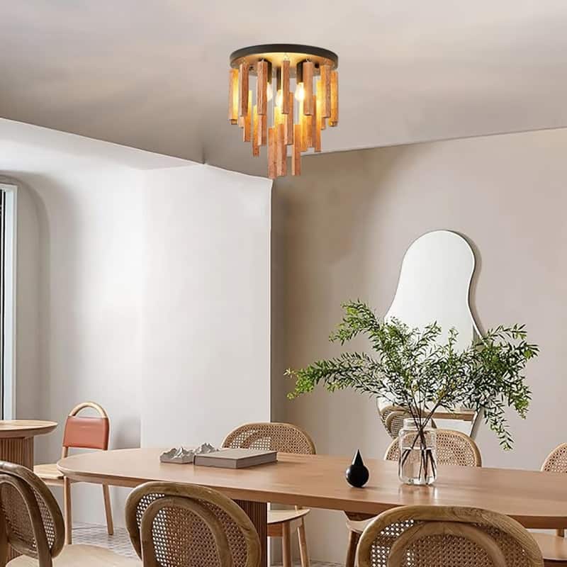 3 Light semi light wood bedroom light wood ceiling lighting