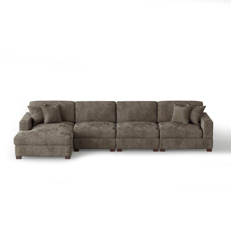 Modern Oversized Chenille Modular Sectional Sofa With Chaise