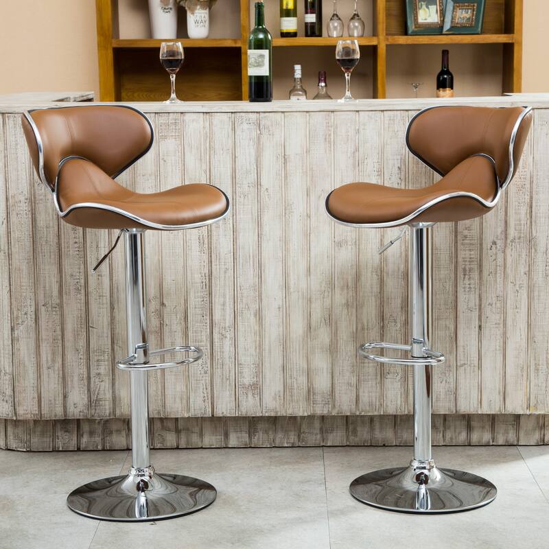 Upholstery Airlift Adjustable Swivel Barstool With Chrome Base, Set Of 2