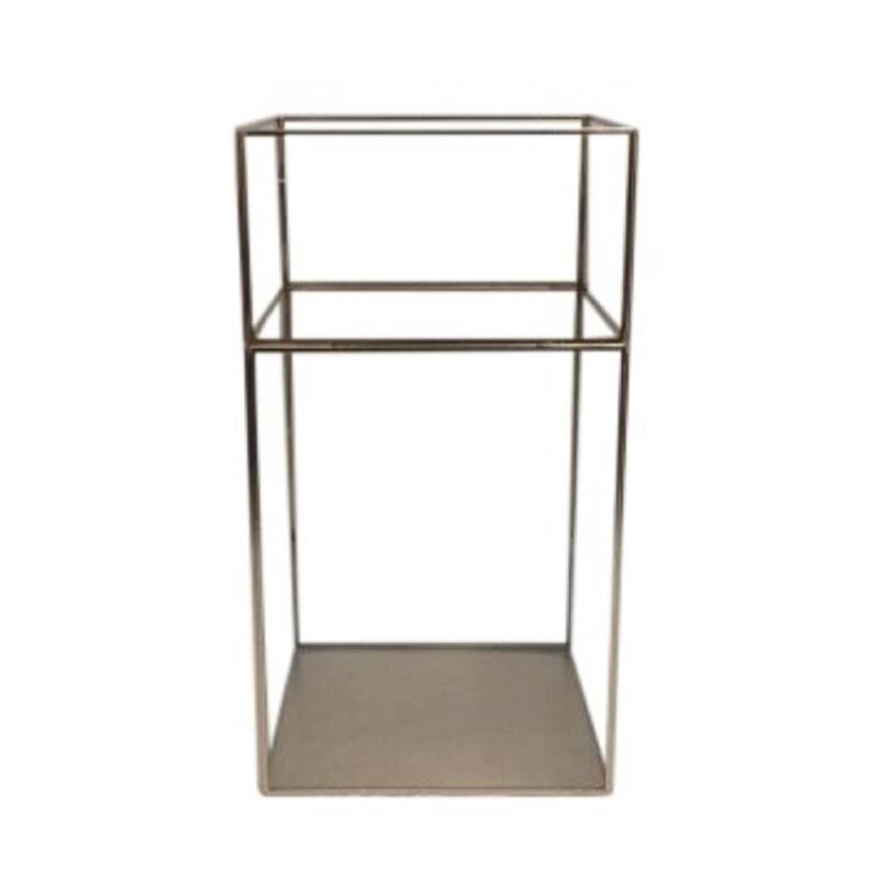 Hurricane Tabletop Square Candle Holder - 15.75" - Gold and Clear