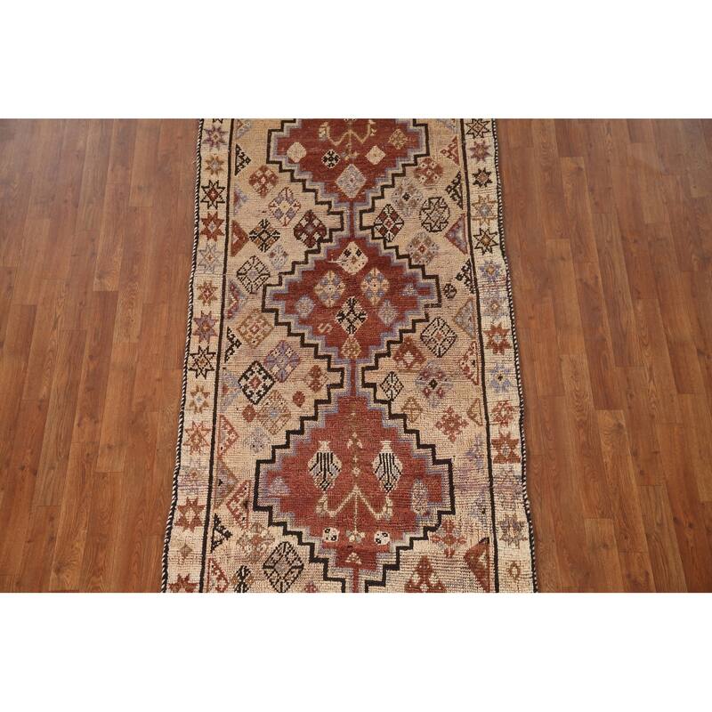 Tribal Qashqai Persian Antique Area Rug Handmade Peach Wool Carpet - 3'6"x 7'11"