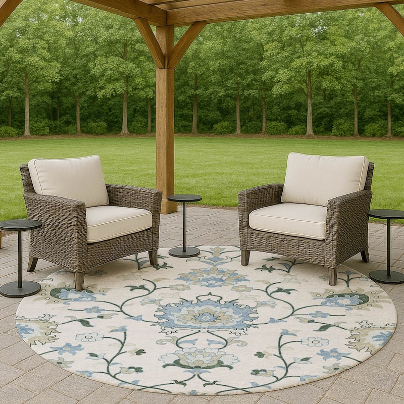 Machine Washable Indoor/ Outdoor Traditional Serena Chantille Rug - Ivory - 8' x 8'