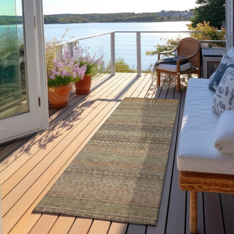 Machine Washable Indoor/ Outdoor Moroccan Stripes Chantille Rug