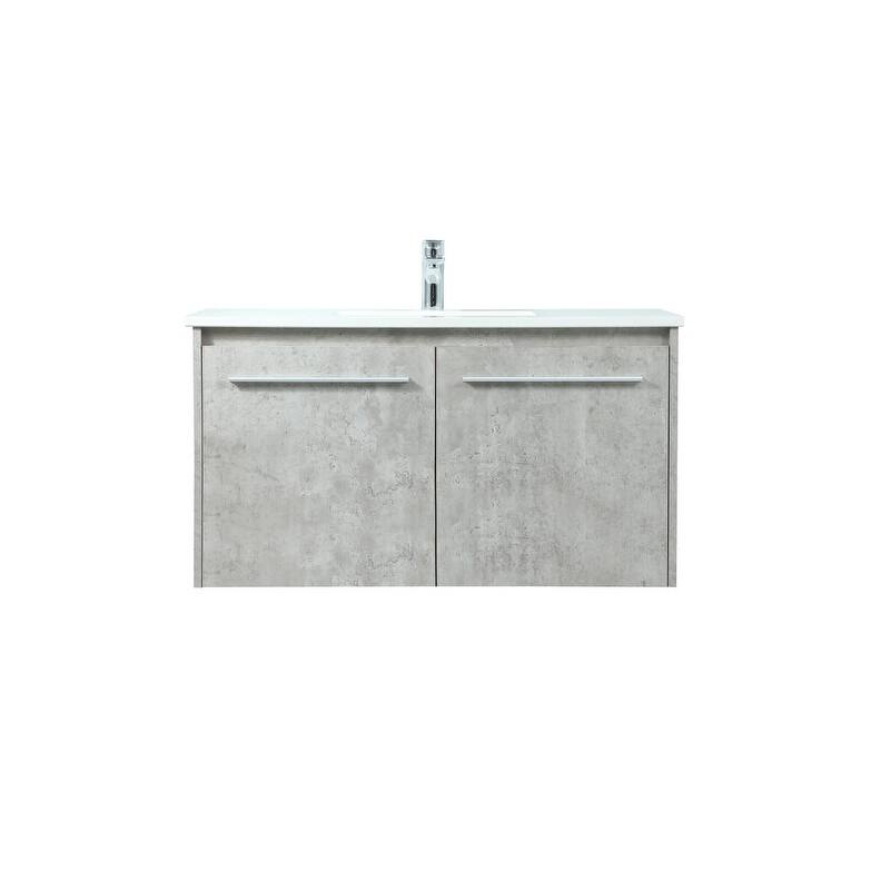 Elegant Lighting VF44536M Penn 36" Wall Mounted Single Basin Vanity - Concrete Grey - Steel Finish