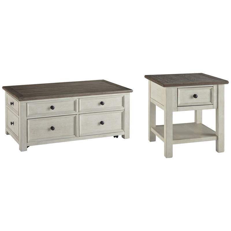 Signature Design by Ashley Bolanburg Brown/White Coffee Table with 1 End Table - 46" W x 26" D x 19" H