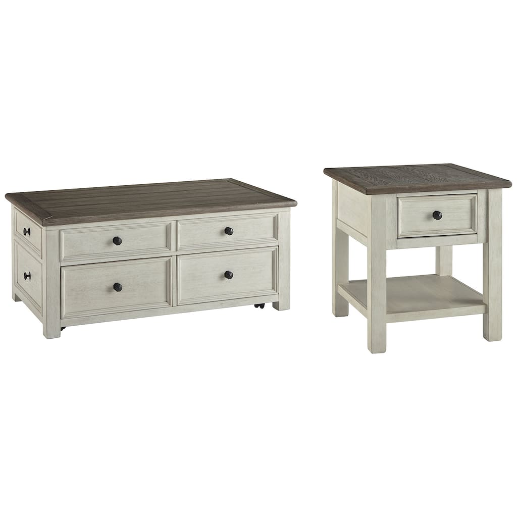 Signature Design by Ashley Bolanburg Brown/White Coffee Table with 1 End Table - 46" W x 26" D x 19" H