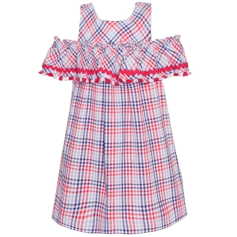 Shop Bonnie Jean Girls Navy Red Checkered Ricrac Trim Patriotic Dress Overstock 28122956