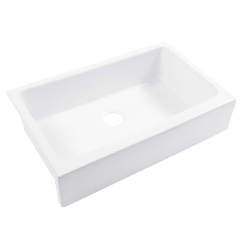 Grace Crisp White Fireclay 34″ Single Bowl Undermount Farmhouse Apron Kitchen Sink and Drain