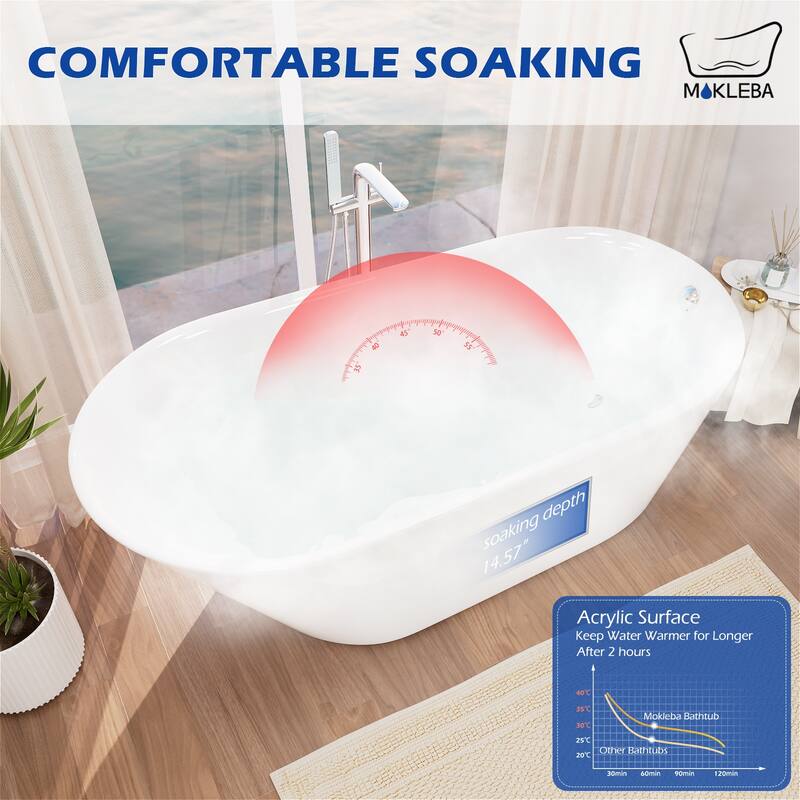 Freestanding Slipper Soaking Acrylic Bathtub with Chrome Drain and Pearl-Shape Overflow
