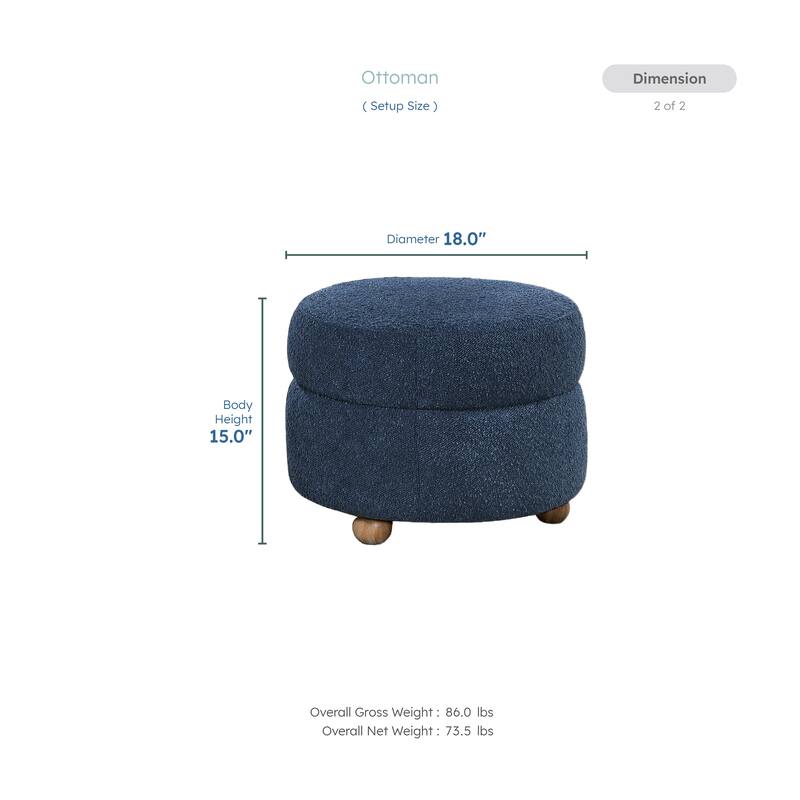 Arden 31" Boucle Swivel Chair with Ottoman - Solid Wood Legs