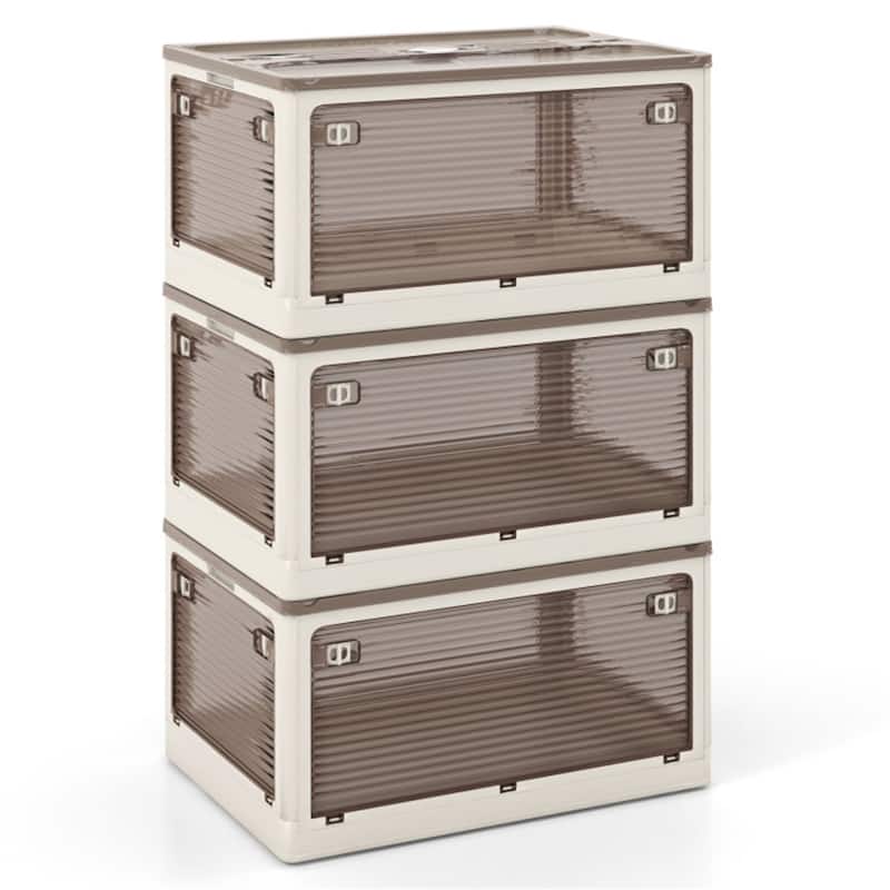 Cream White-Clear Brown Foldable Storage Bins 3-Pack with Wheels - 39.5"