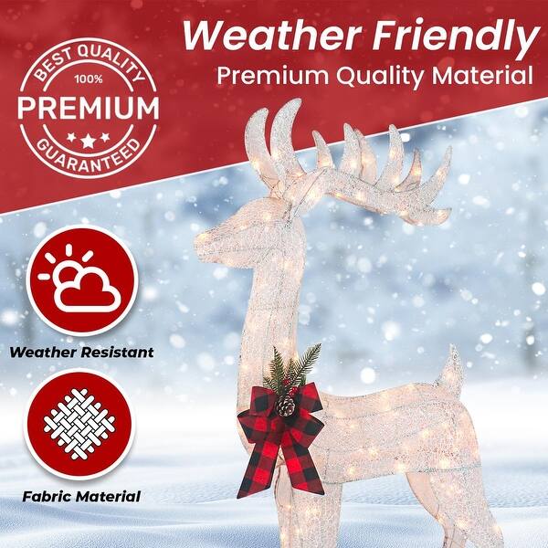 3-Piece White Fabric Reindeer Family - Lighted Deer Set - 210 - Want It All