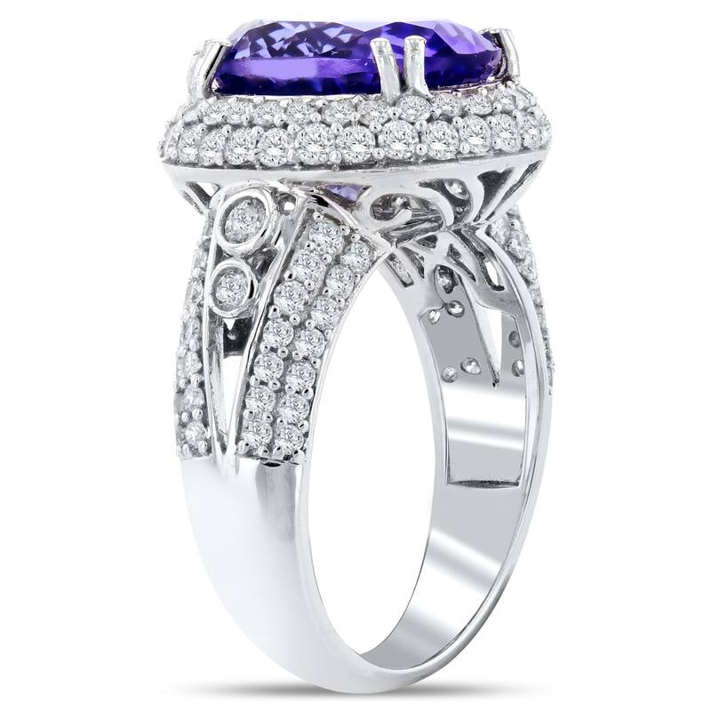 Auriya 14k White Gold 6 1/2ct Natural Oval-Cut Tanzanite and 1 3/8ct TDW Diamond Halo Engagement Ring