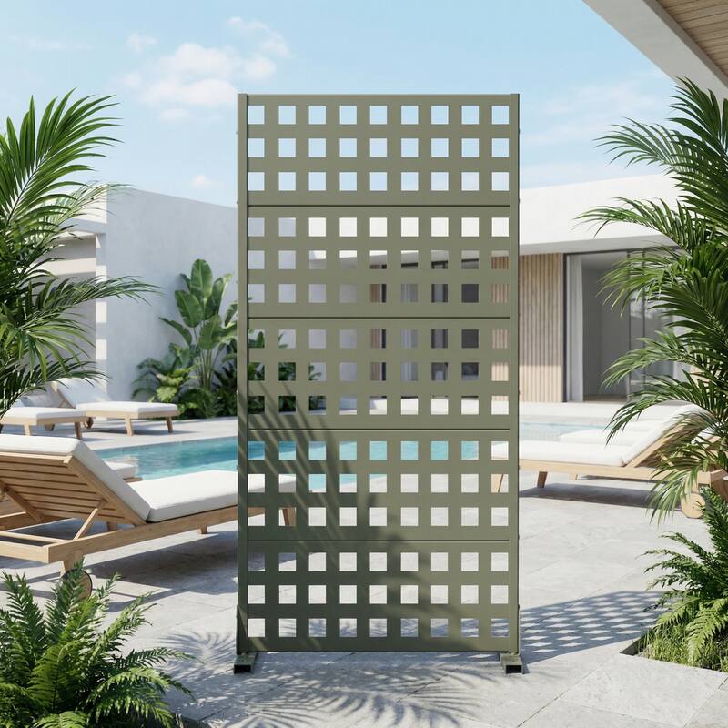 Outdoor Rectangle Privacy Screens Metal Screen Fence Panel - Olive Green - 59"x30"