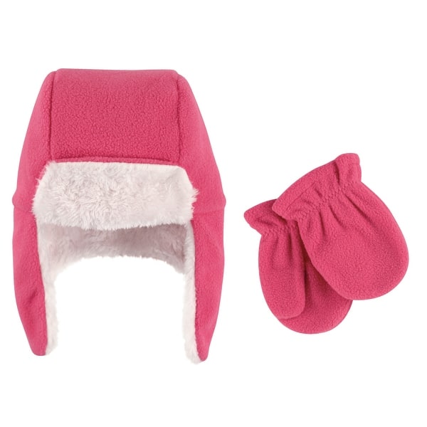 slide 1 of 1, Hudson Baby Toddler Girl Fleece Trapper Hat and Mitten 2pc Set, Dark Pink 3T