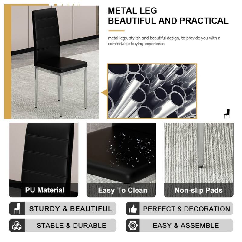 4 Piece Set of PVC Leather Chairs with Electroplated Metal Legs 16.50