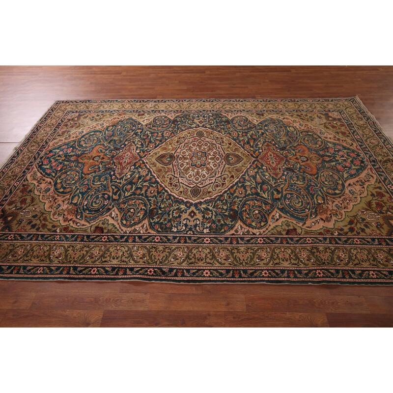 Vegetable Dye Anatolian Turkish Vintage Rug Handmade Blue Wool Carpet - 6'7" X 8'9"